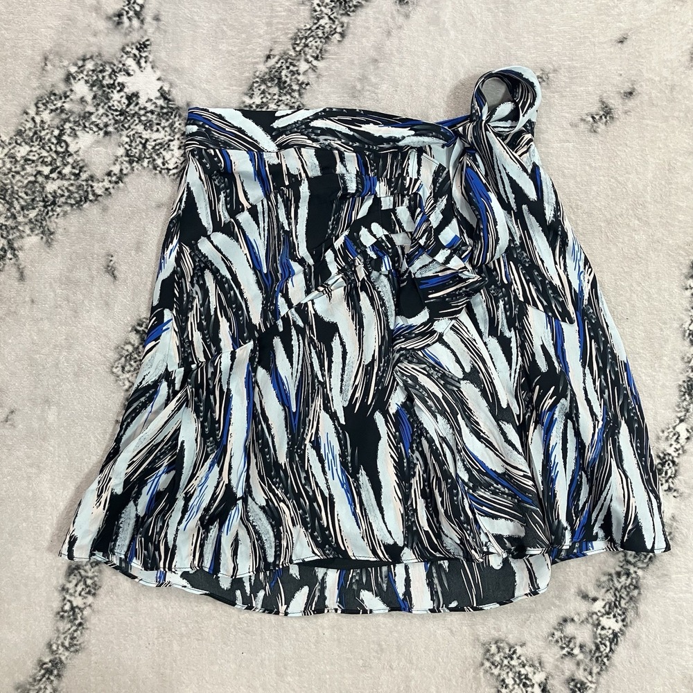 Reiss "Flippy" Abstract Print Wrap Skirt Womens Size US 0 UK 4 Blue Black NWT